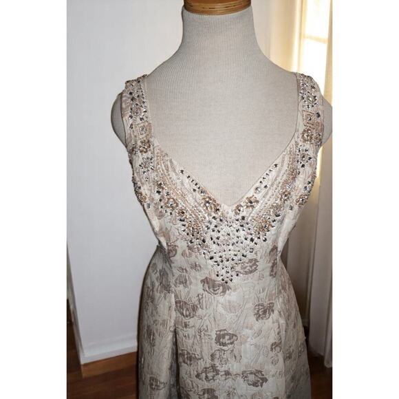Aidan Mattox Gold Floral Brocade Beaded Midi Dress – Size 12 NWT Neiman Marcus - Picture 4 of 15